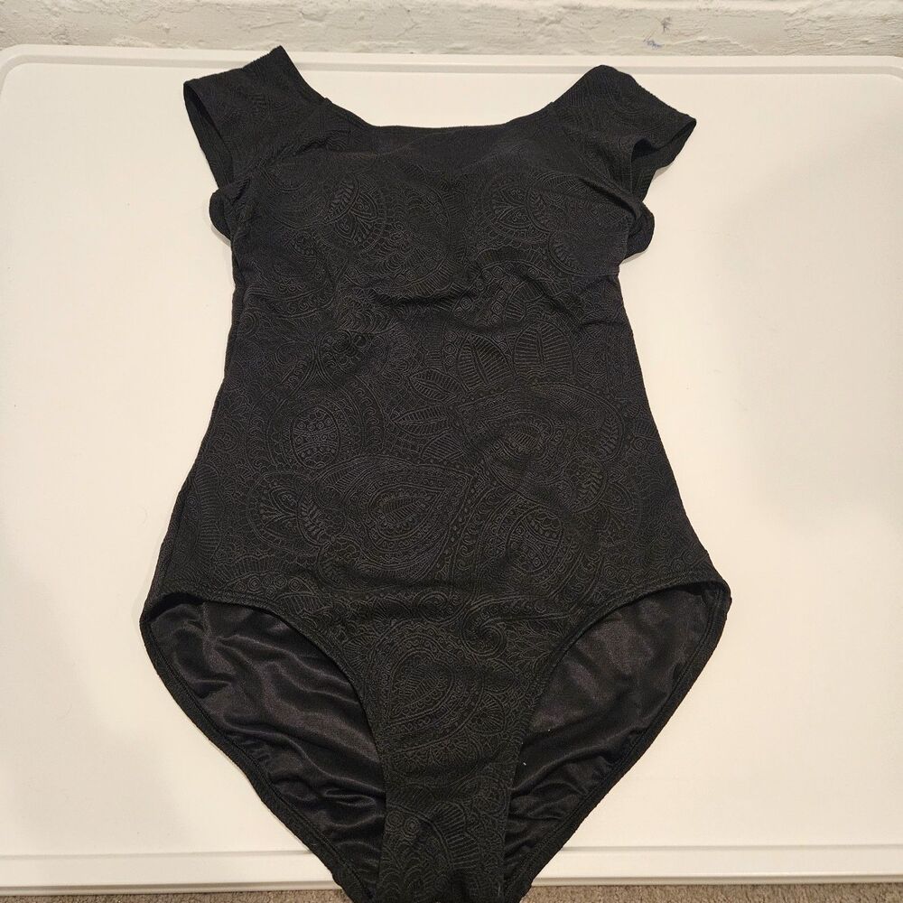 NWT Lands' End Women's Black One Piece Swim Tummy Control X-Back, Size 10L